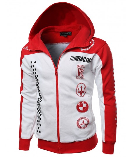 Men's Casual Racing Zip Up Longsleeve Hoodie Jacket