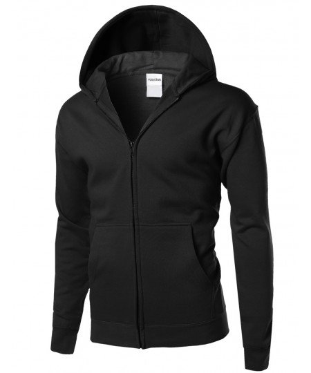 Men's Basic Solid Men's Mid-Weight Hood Zip Up Jacket