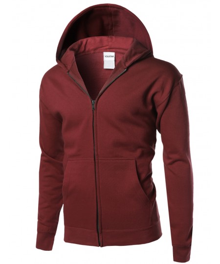 Men's Basic Solid Men's Mid-Weight Hood Zip Up Jacket