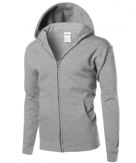 Men's Basic Solid Men's Mid-Weight Hood Zip Up Jacket