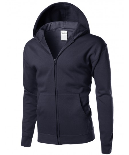 Men's Basic Solid Men's Mid-Weight Hood Zip Up Jacket