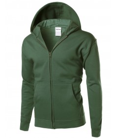 Men's Basic Solid Men's Mid-Weight Hood Zip Up Jacket