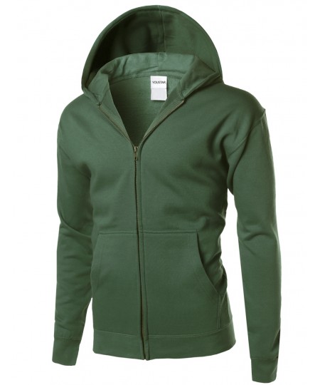 Men's Basic Solid Men's Mid-Weight Hood Zip Up Jacket