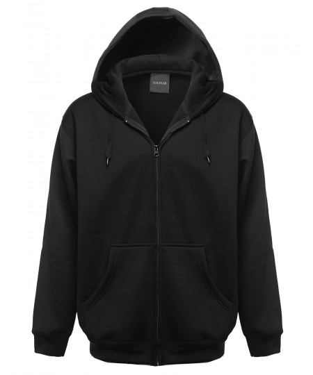 Men's Basic Solid Fleece Sweatshirt Hooded Zip Up Jacket