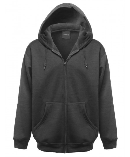 Men's Basic Solid Fleece Sweatshirt Hooded Zip Up Jacket