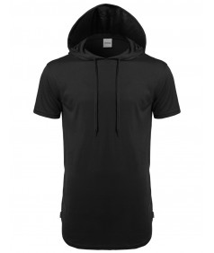 Men's Basic Solid Side Zippers Short Sleeves Drawstring Hoodie