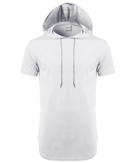 Men's Basic Solid Side Zippers Short Sleeves Drawstring Hoodie