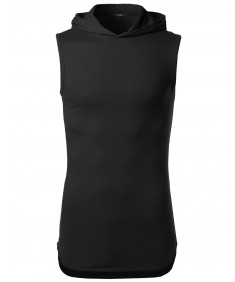 Men's Sleeveless High Low Curved Hem Side Zipper Hoodie