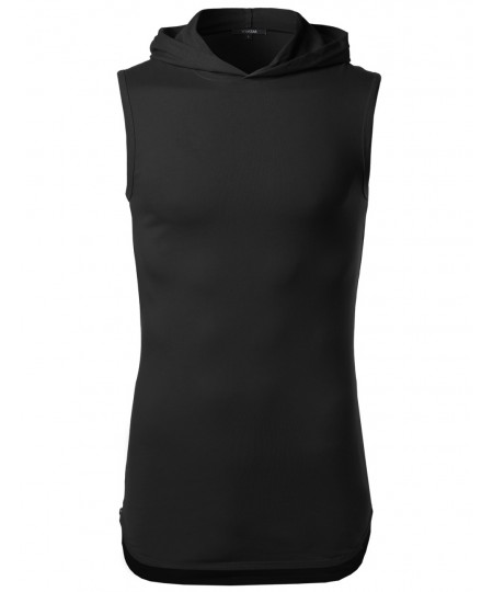 Men's Sleeveless High Low Curved Hem Side Zipper Hoodie