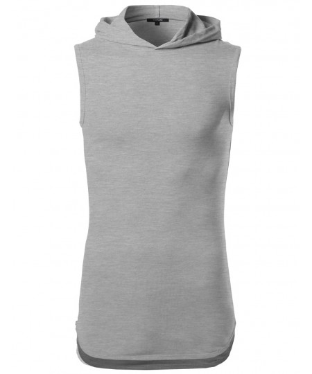 Men's Sleeveless High Low Curved Hem Side Zipper Hoodie