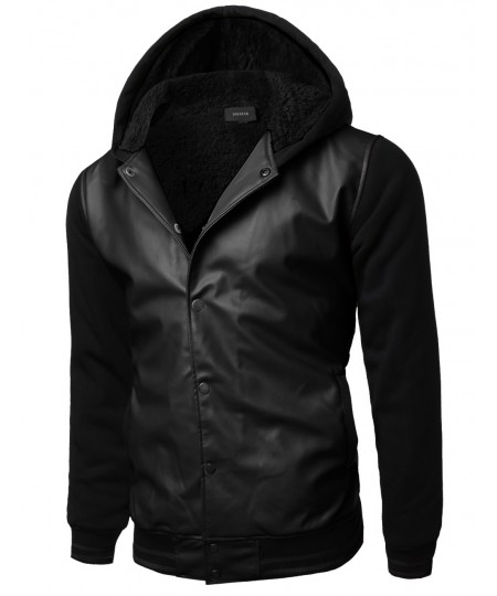 Men's Varsity Wool And Faux Leather Contrast Stadium Jacket