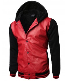 Men's Varsity Wool And Faux Leather Contrast Stadium Jacket