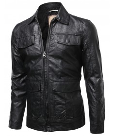 Men's Refined Faux Leather Padding Quilted Lining Jacket