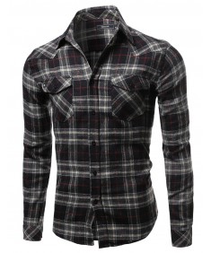 Men's Scotch Plaid Flannel Long Sleeve Button Down Shirt