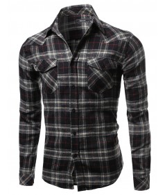 Men's Scotch Plaid Flannel Long Sleeve Button Down Shirt