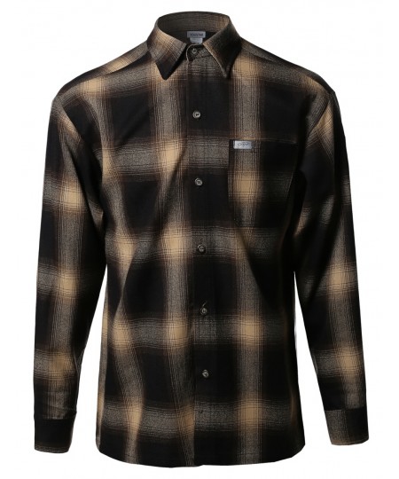 Men's Long Sleeve Casual Plaid Buttondown Shirt