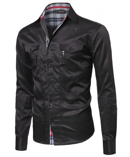 Men's Roll Up Long Sleeve Button Down Shirt