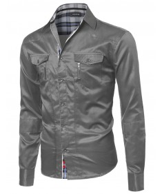 Men's Roll Up Long Sleeve Button Down Shirt