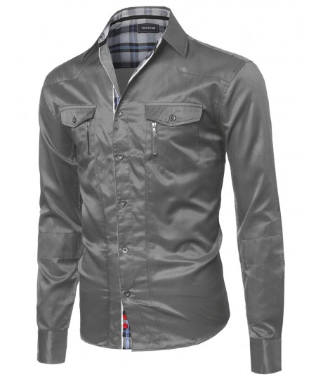 Men's Roll Up Long Sleeve Button Down Shirt