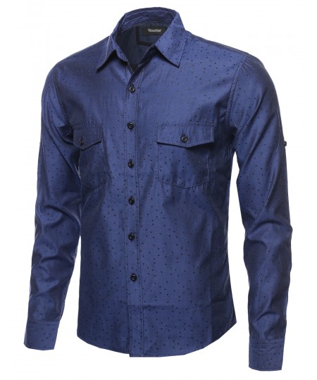 Men's Long Sleeve Patterned Button Down Shirt