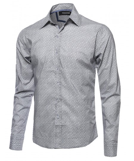 Men's Long Sleeve Patterned Button Down Shirt