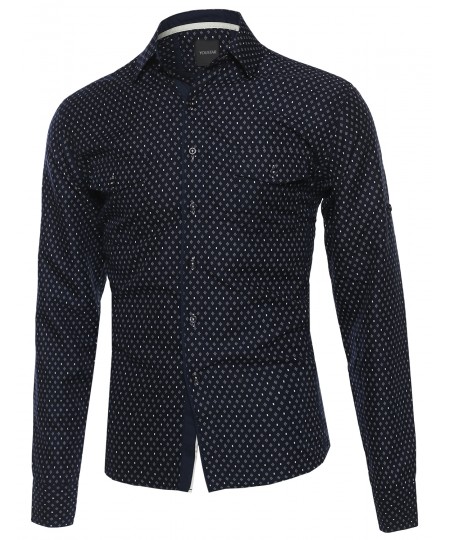 Men's Patterned Button Down Long Sleeve Shirt