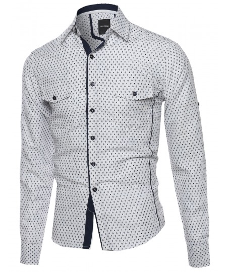 Men's Patterned Button Down Long Sleeve Shirt