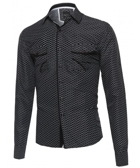 Men's Patterned Button Down Long Sleeve Shirt