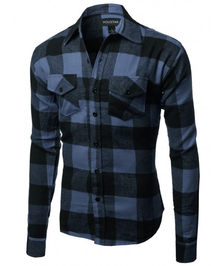 Men's Flannel Plaid Checkerd Long Sleeve Tshirts