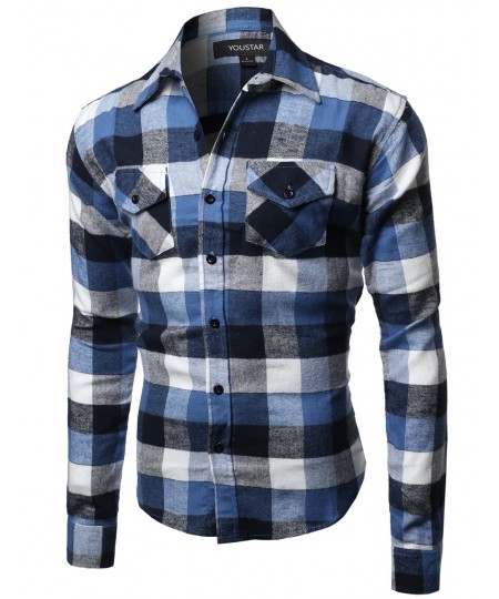 Men's Flannel Plaid Checkerd Long Sleeve Tshirts