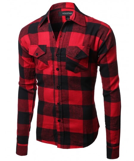 Men's Flannel Plaid Checkerd Long Sleeve Tshirts