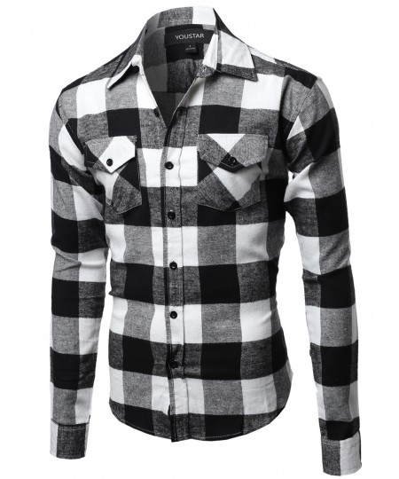 Men's Flannel Plaid Checkerd Long Sleeve Tshirts