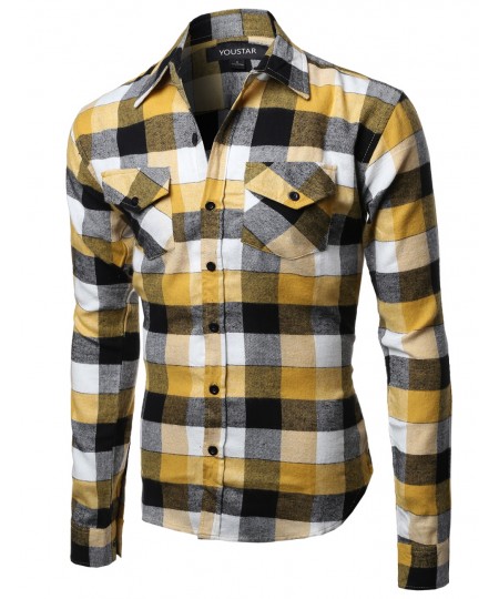 Men's Flannel Plaid Checkerd Long Sleeve Tshirts