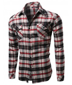 Men's Scotch Plaid Flannel Long Sleeve Button Down Shirt