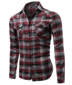 Men's Scotch Plaid Flannel Long Sleeve Button Down Shirt