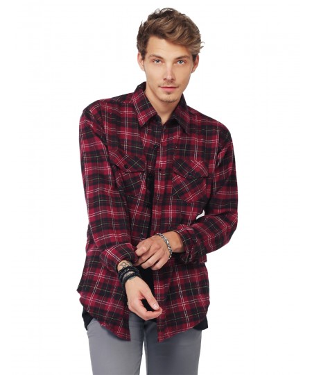 Men's Scotch Plaid Flannel Long Sleeve Button Down Shirt