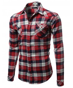 Men's Scotch Plaid Flannel Long Sleeve Button Down Shirt