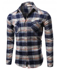 Men's Scotch Plaid Flannel Long Sleeve Button Down Shirt