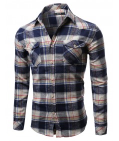 Men's Scotch Plaid Flannel Long Sleeve Button Down Shirt