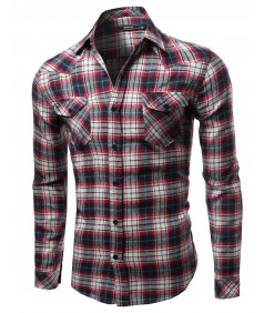 Men's Scotch Plaid Flannel Long Sleeve Button Down Shirt