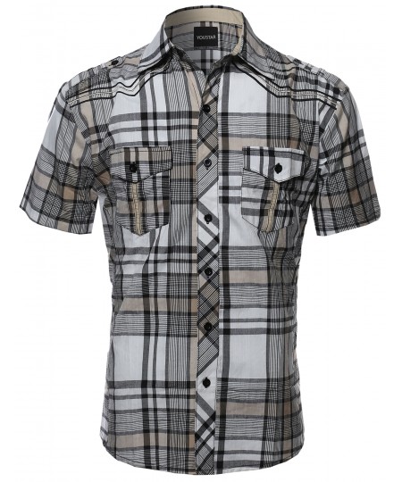 Men's Short Sleeve Checkered Button Down Shirt