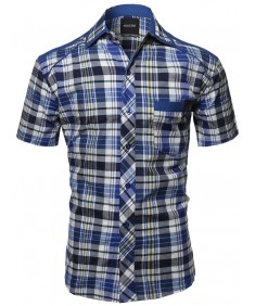 Men's Short Sleeve Checkered Button Down Shirt