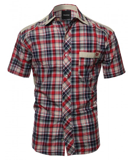 Men's Short Sleeve Checkered Button Down Shirt