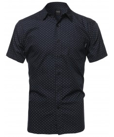 Men's Small Diamond Dot Patterned Button Down Short Sleeves Shirt