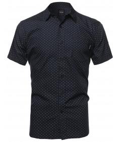 Men's Small Diamond Dot Patterned Button Down Short Sleeves Shirt