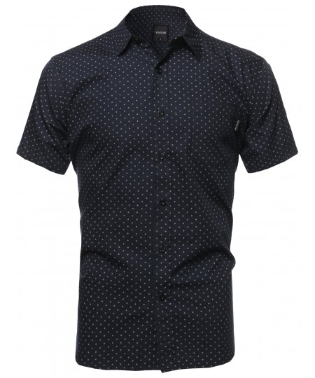 Men's Small Diamond Dot Patterned Button Down Short Sleeves Shirt