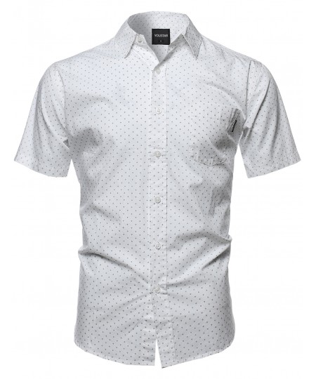 Men's Small Diamond Dot Patterned Button Down Short Sleeves Shirt