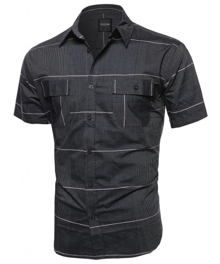 Men's Multi Stripe Button Down Short Sleeve Shirt
