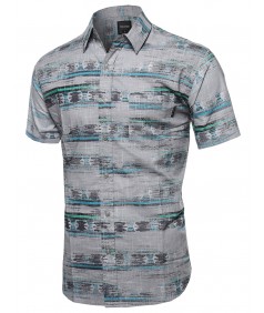 Men's Faded Aztec Button Down Short Sleeve Shirt