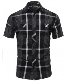 Men's Plaid Button Down Short Sleeve Shirt